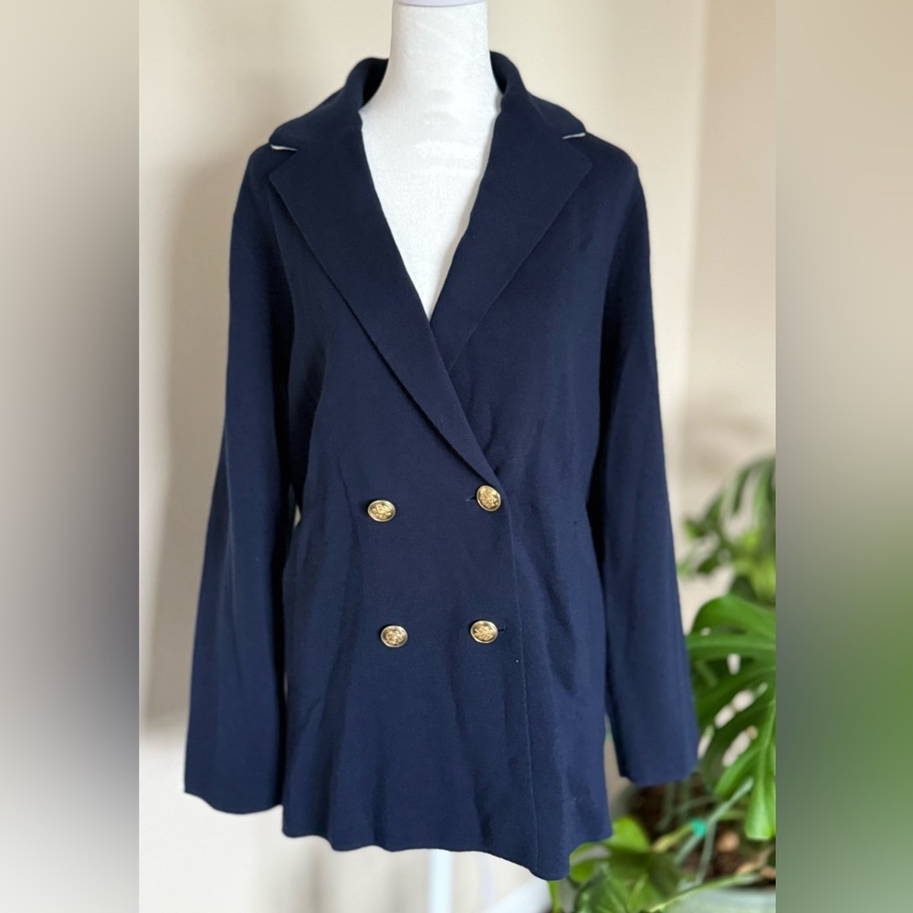 J Crew Navy Knit Blazer with Gold Buttons, Small